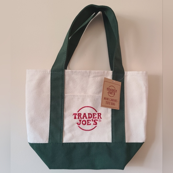 NWT Trader Joe's Mini Canvas Green Tote Bag - Picture 2 of 10
